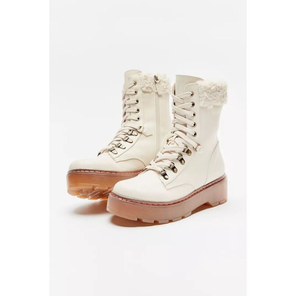 Circus By Sam Edelman Womens Sanders 2 Lace Up Boots Sz 8.5 Ivory